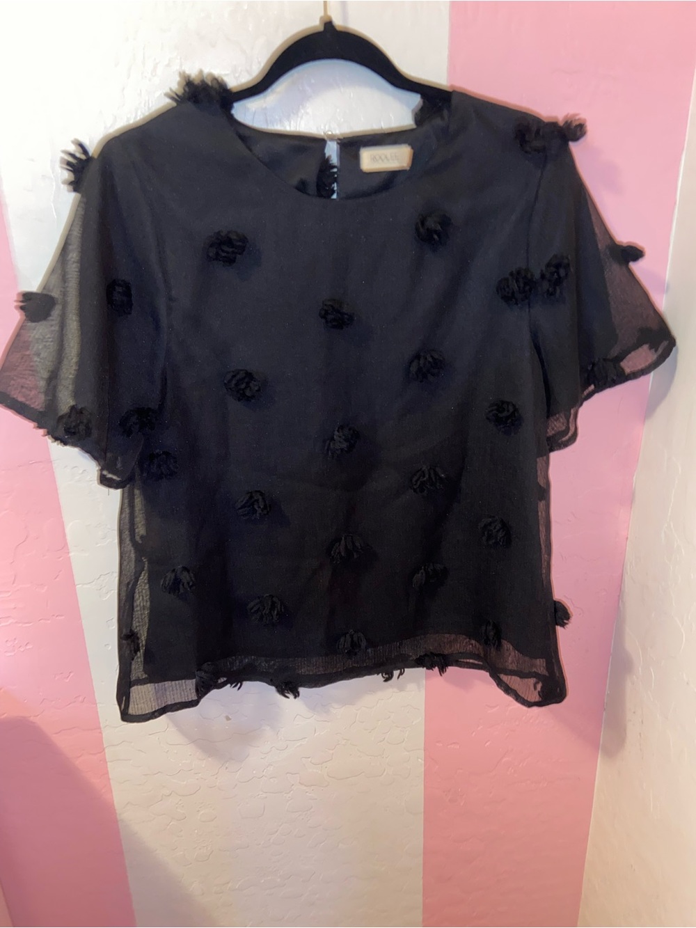 Roolee Black Sheer Floral Applique Blouse